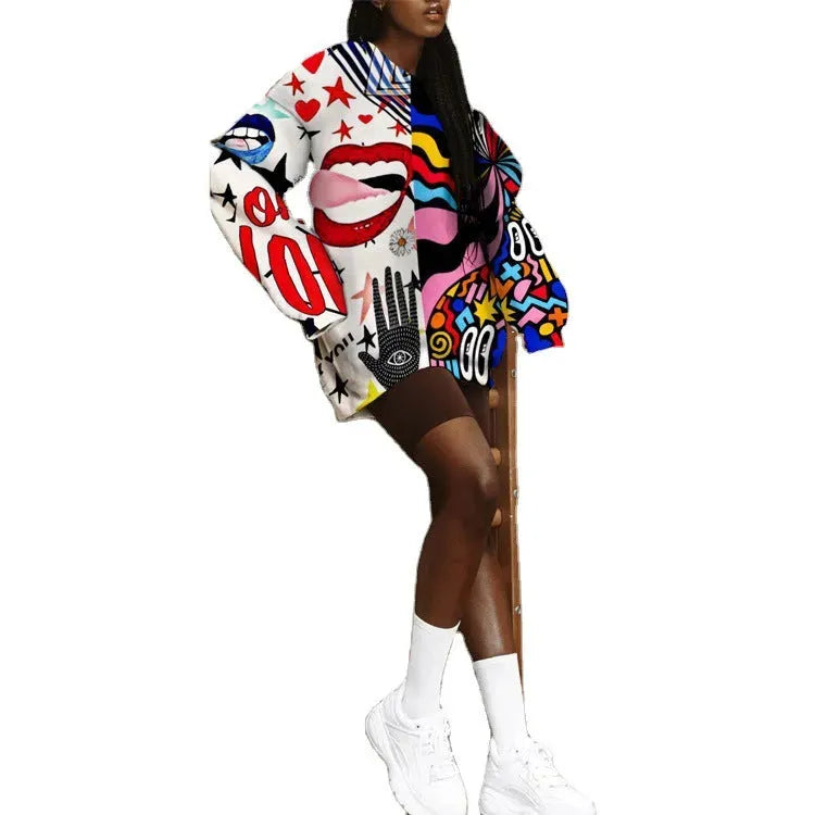 Ladies Loose Casual Printed Round Neck Long Sleeve Sweater - Bellarte Enchanté Ladies Loose Casual Printed Round Neck Long Sleeve Sweater